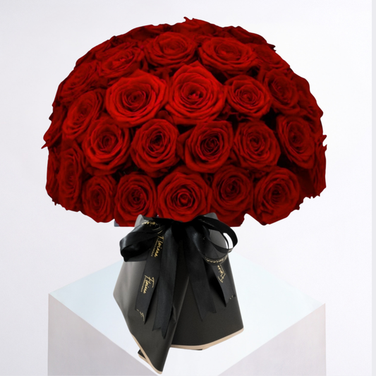 55 red roses in dome shaped bouquet for valentine's day